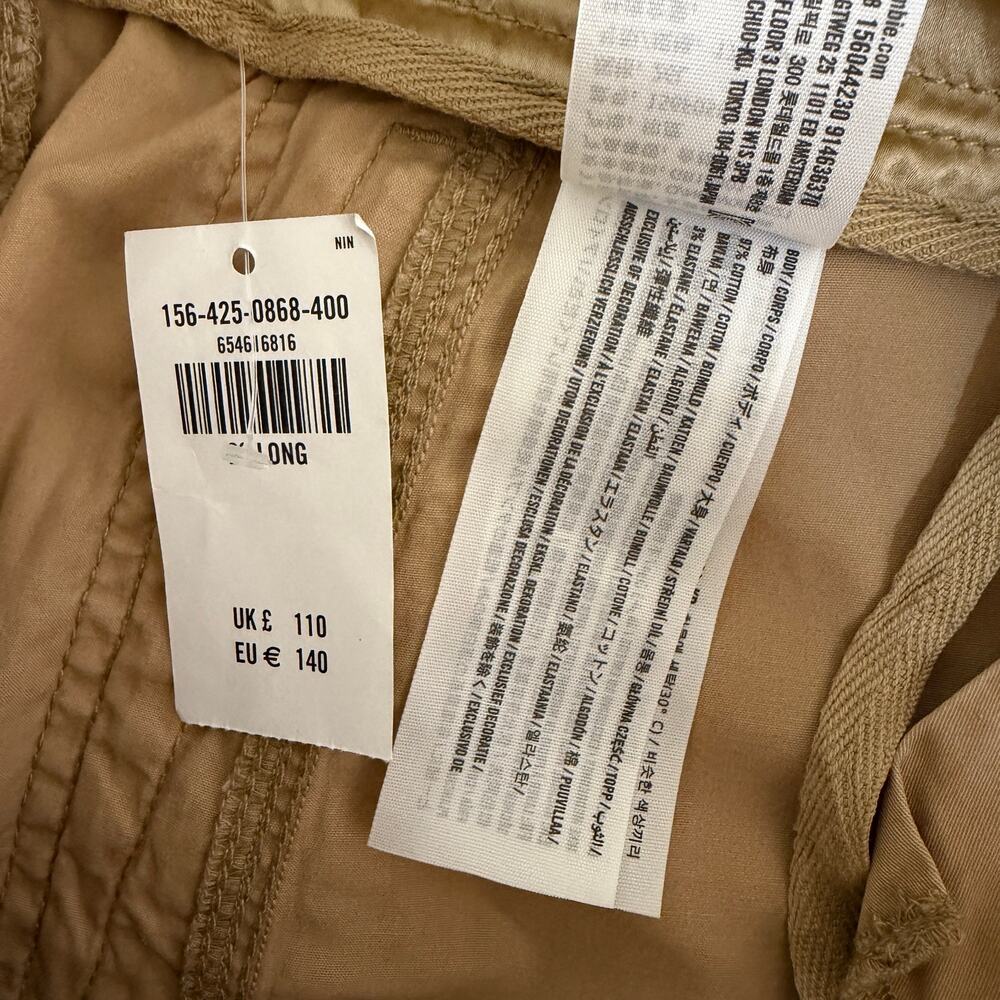 NWT Abercrombie & Fitch Khaki Corduroy Baggy Adjustable Cargo Pants Size 26 LONG - Picture 9 of 13